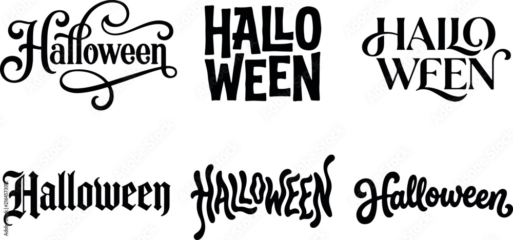 Obraz premium A spooky and delightful collection of halloween typography designs featuring various styles and fonts perfect for seasonal decorations and graphic projects