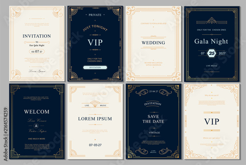 Elegant Invitation template for Wedding, Vip, Gala Night. Vintage and Luxury design element card. Vector decor label monogram ornament.
