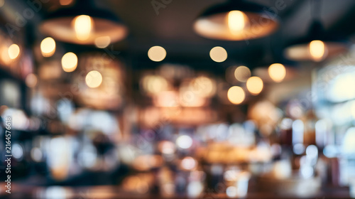 Blurred restaurant or coffee shop interior with glowing bokeh lights restaurant interior