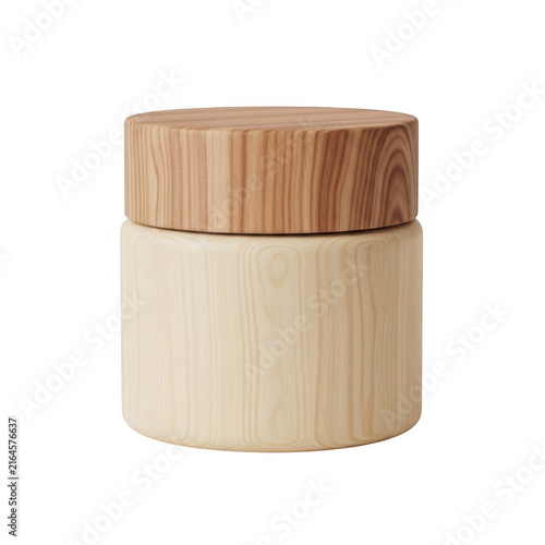 Wooden two-tiered container with lid on white background