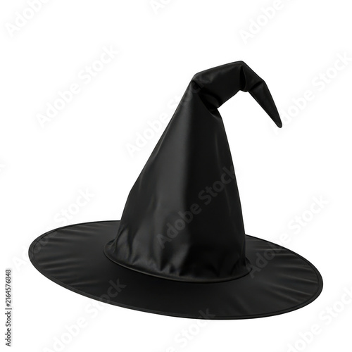 Black pointed magic witch hat isolated