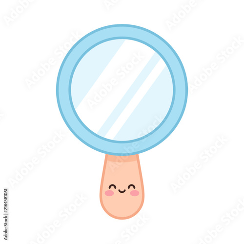 Cute Kawaii Hand Mirror Illustration with Friendly Smiling Face Design for Beauty and Personal Grooming Concept Art