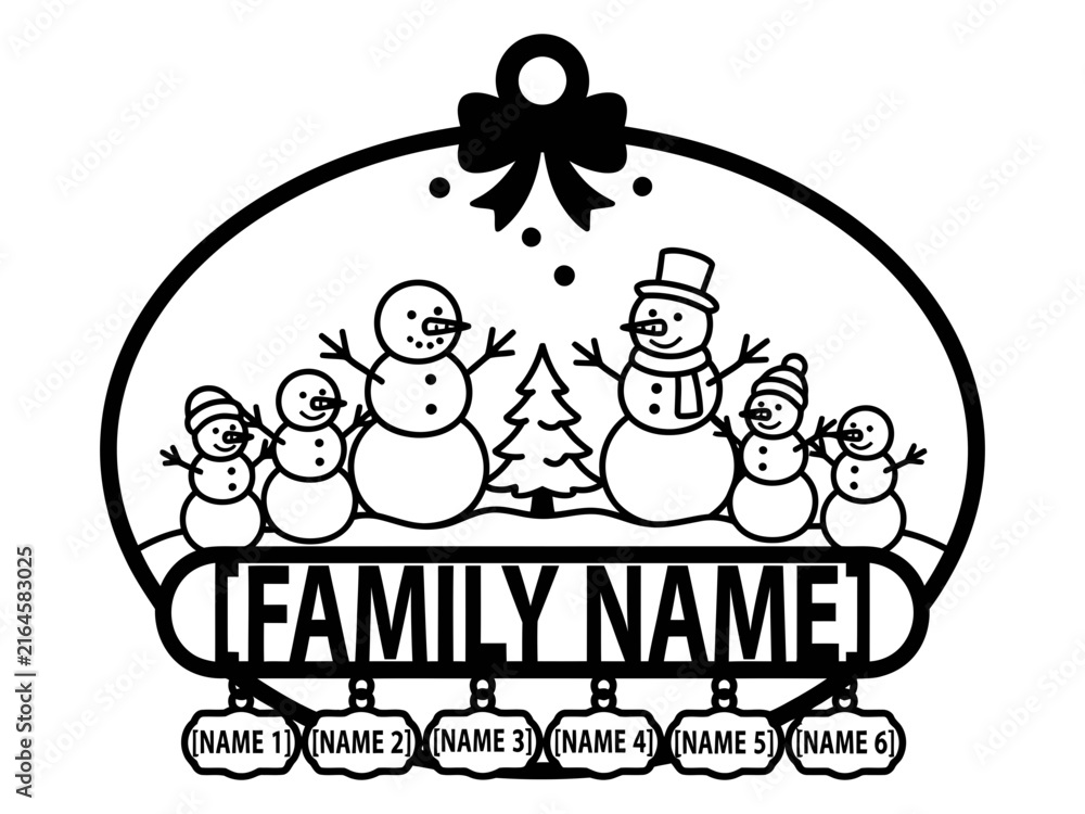 Naklejka premium Personalized snowman family Christmas ornament template