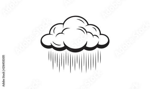 Monochrome rain cloud icon with heavy rainfall lines vector illustration.
