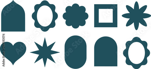 Obraz na płótnie Geometric border frame silhouette icon set arch heart star oval scalloped window shapes isolated white background vector stock illustration