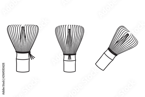 Set of three black and white bamboo matcha whisks