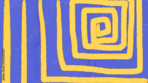 Fotografía Abstract yellow square spiral and stripe pattern on royal blue textured background