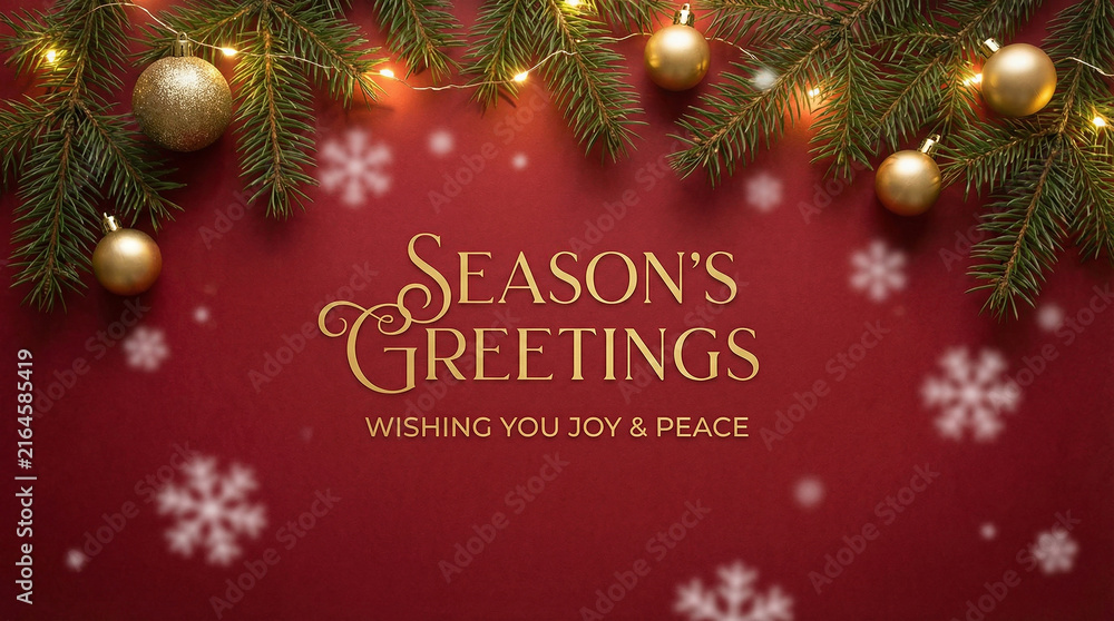 Obraz premium Vibrant warm red greeting card background richly embellished with golden texts and shiny glowing edge ornaments perfect for passionate festive presents
