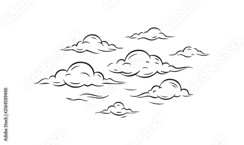 Hand drawn cloud set sketch monochrome vector sky illustration.
