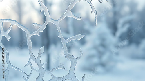 Frost patterns on winter window, cold season and nature background concept.