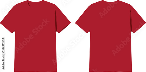 Blank Red T Shirt Vector Mockup Template with Front and Back View Isolated on Background for Fashion Design and Apparel Branding