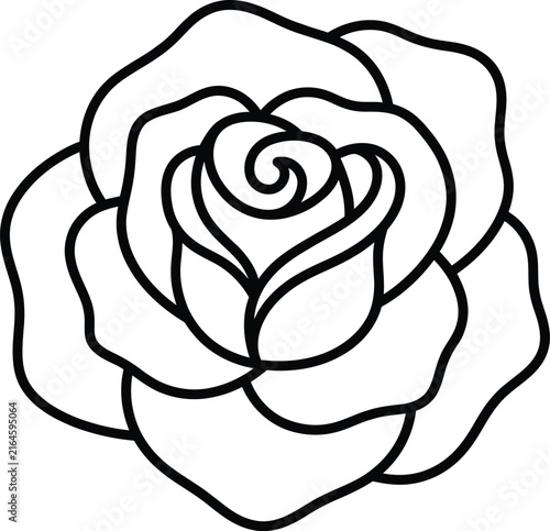 Simple line art drawing of a beautiful blooming rose flower