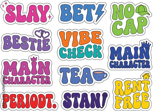 Foto Gen Z Slang Sticker Pack with Trendy Youth Typography, Internet Expressions and