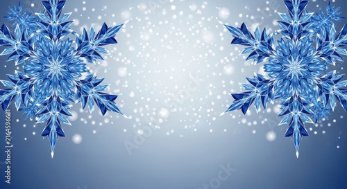 Blue crystal snowflakes on winter holiday background