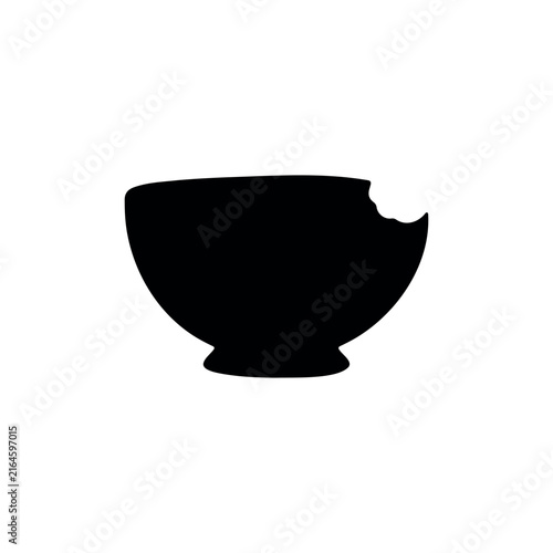 Bowl with a bite taken out of the rim silhouette icon vector illustration on white background.