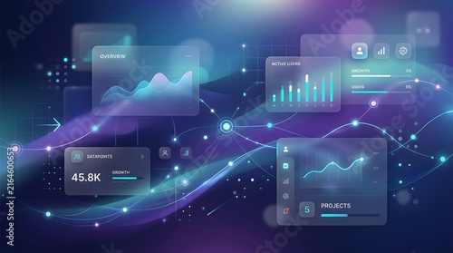 Abstract digital data visualization interface with futuristic charts and glowing analytics screens