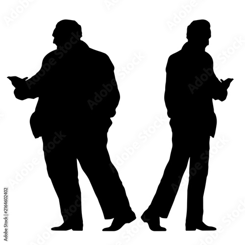 Conceptual fat overweight obese man vs slim fit healthy body after weight loss or diet, white background. A  fitness, nutrition or obesity, health care shape illustration vector as silhouettes
