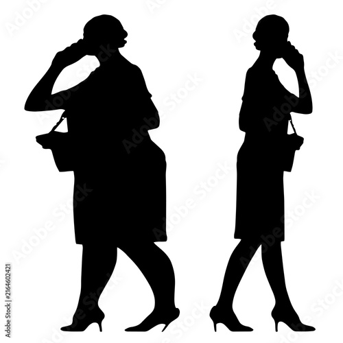 Conceptual fat overweight obese female vs slim fit healthy body after weight loss or diet on white background. A  fitness, nutrition or obesity, health shape illustration vector as silhouettes