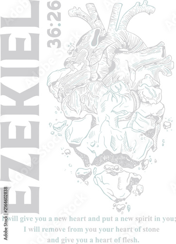 Fotografie Ezekiel 36:26 Bible verse illustration with anatomical heart line art design