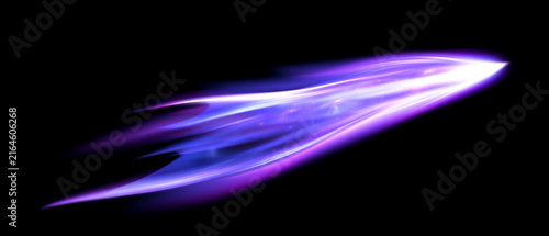 Abstract Purple Light Streak with Glowing Motion Trail on Black Background