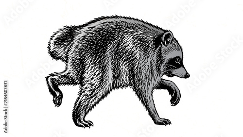 Vintage Short Spine Raccoon Hand Drawn Wildlife Illustration