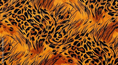 Close-up abstract leopard print texture with golden and black animal pattern for fashion design