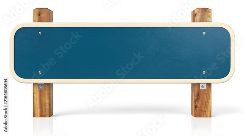 Blank Blue Signpost with Wooden Posts Isolated on White Background.