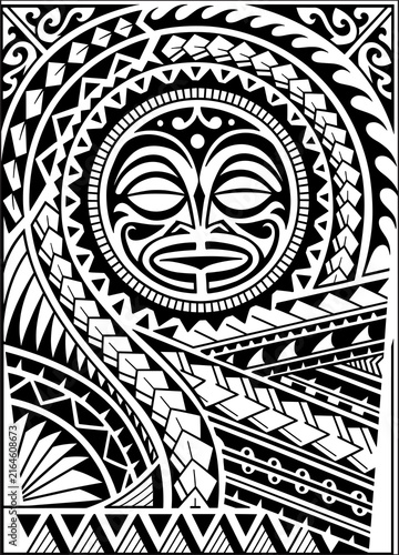 Bild auf Leinwand Polynesian tribal tiki mask pattern background vector illustration with traditio