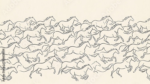 Galloping horses line art seamless pattern for textile and surface design applications