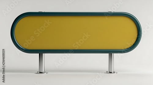 Blank Yellow Oval Sign with Green Border and Metal Supports.