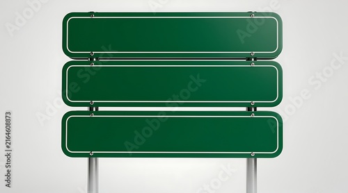 Blank Green Road Sign with Three Levels for Text and Information.