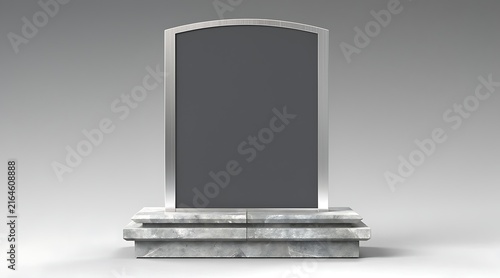 Blank Stone Monument with Steps on Gray Background.