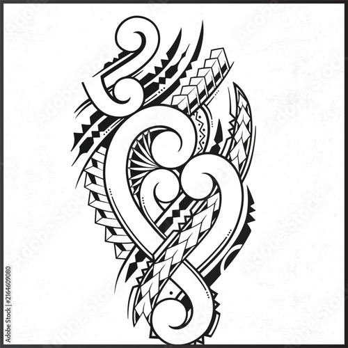 Bild auf Leinwand Polynesian tribal spiral tattoo vector illustration with traditional Maori koru