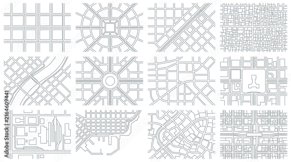 Naklejka premium City Street Map Patterns Set