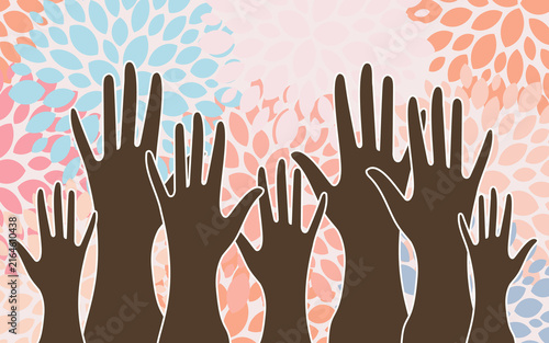 Volunteers and social workers raised their hands to vote, support, and unite. 