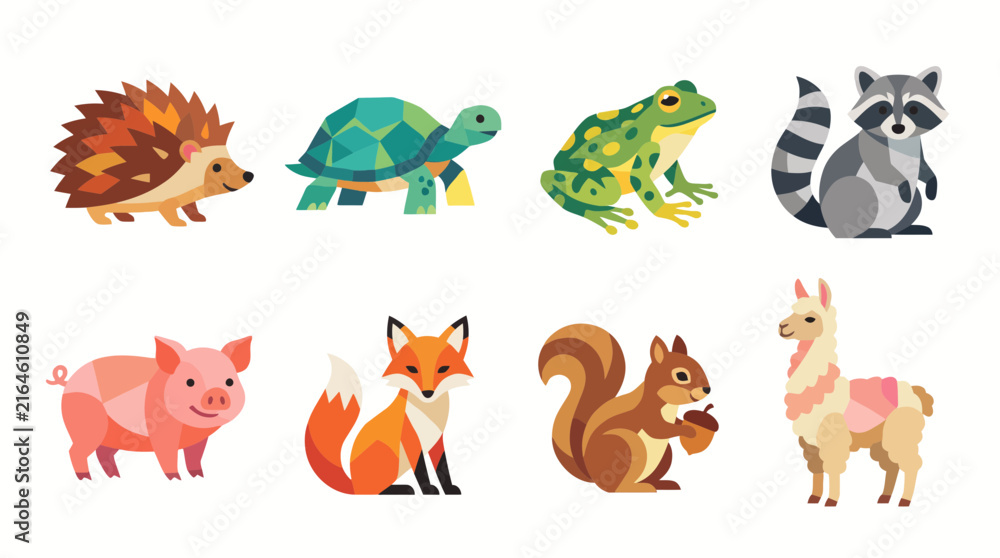 Obraz premium Cute Geometric Animals Collection - Flat Design