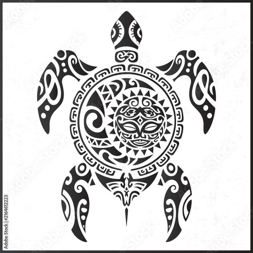 Polynesian tribal sea turtle vector illustration with traditional ornamental patterns Maori tattoo design