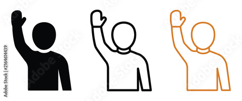 Person raising hand vector icon illustration in silhouette and outline style with illustration