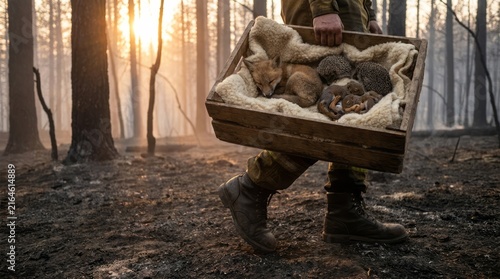 Rescued Wildlife in Burned Forest