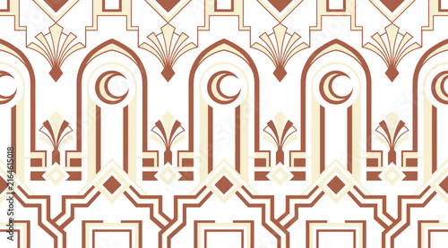 Islamic Geometric Seamless Pattern with Crescent Moon and Arch Motifs