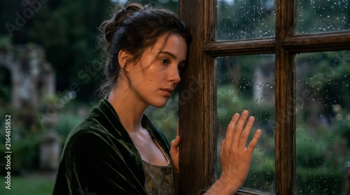 Contemplative Woman by Rainy Window