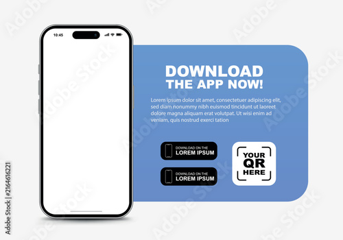Mobile app download promotional banner template with blank smartphone screen. 