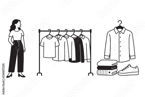 Woman choosing clothes from a rack in a clothing store