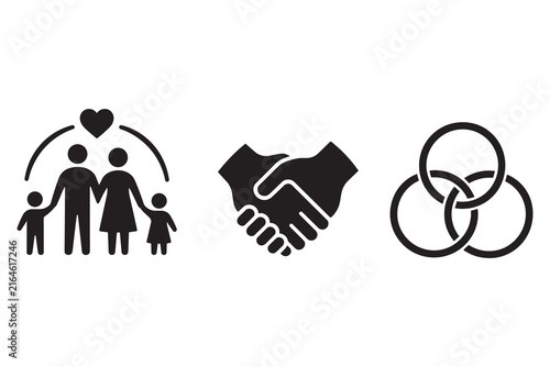 Family handshake and circle icons representing social values