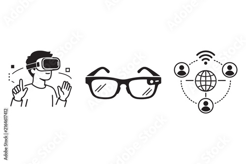 Set of virtual reality and smart glasses technology icons