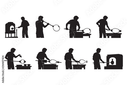 Steps of glass blowing process silhouette infographic
