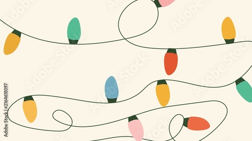 Colorful Christmas string lights background vector illustration on cream backdrop