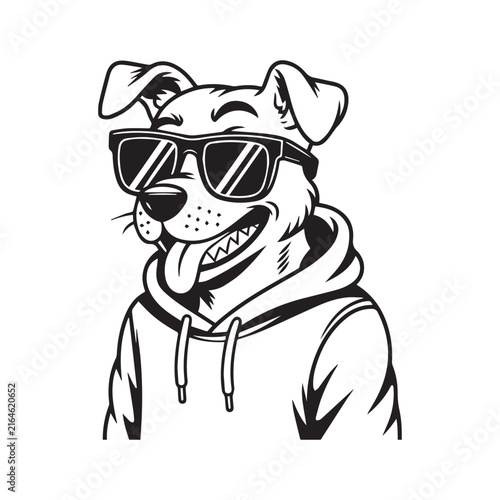 Cool Cartoon Bulldog Wearing Sunglasses and Hoodie Doodle Illustration