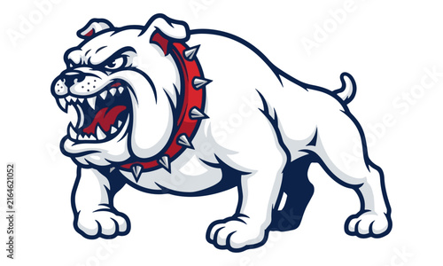 Aggressive White Bulldog Mascot Growling with Spiked Collar