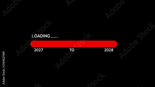 Loading bar transition from 2027 to 2028 year progress indicator on black background